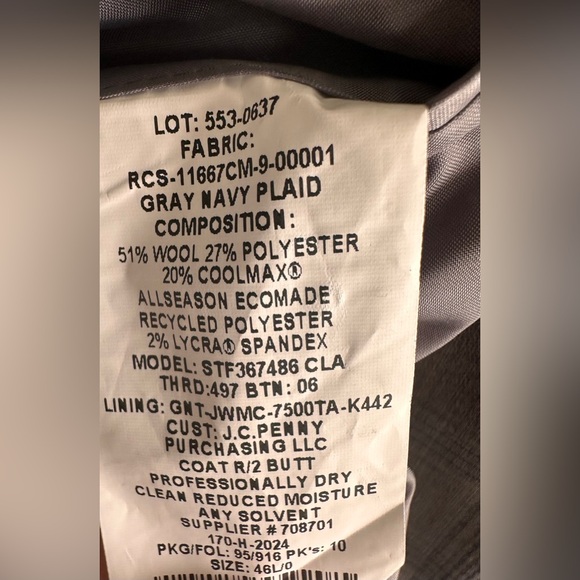 NWT Stafford Sport Coat Mens 46L Gray Plaid CoolMax Wool Blend All Season $220 - Picture 11 of 12